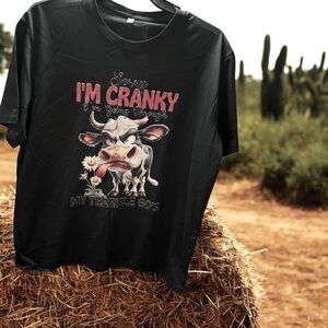 Black Graphic T-Shirt with Cow Print